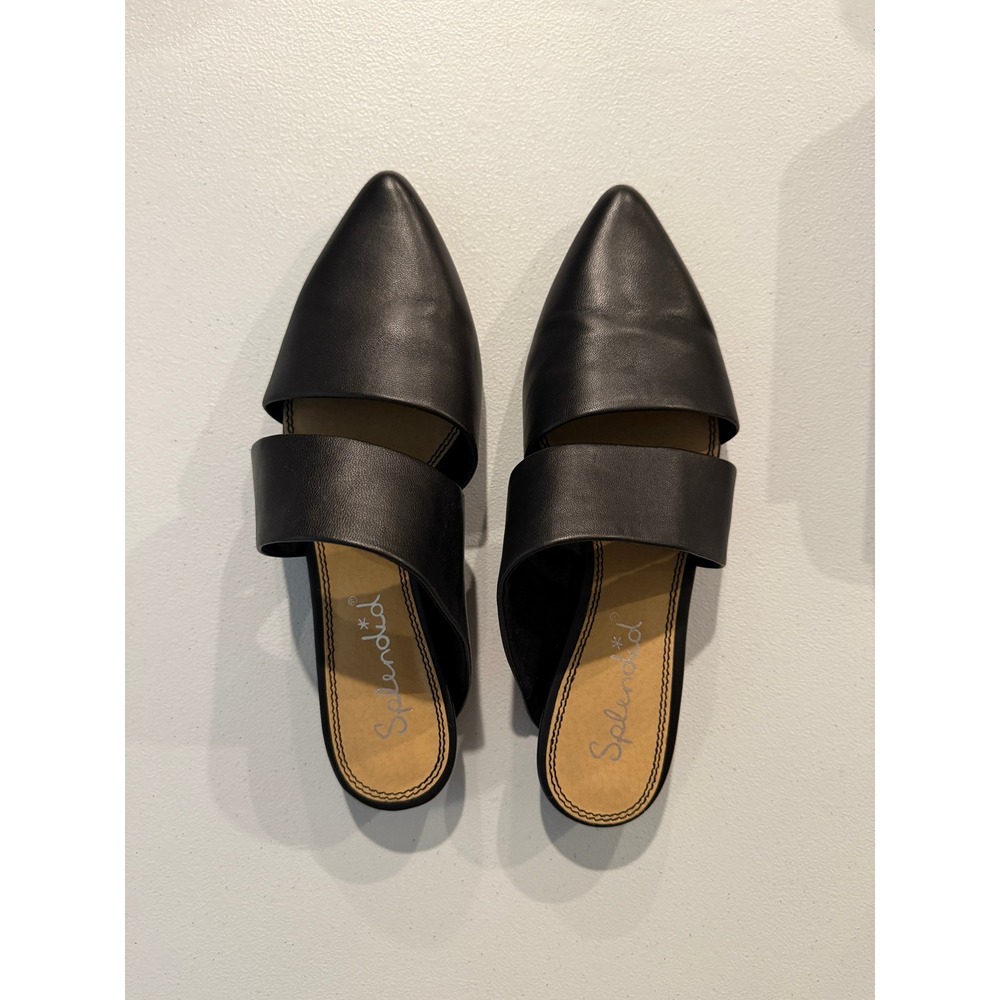 Splendid Flat Mules Black Leather Pointed Slip-On Women's Size 7.5